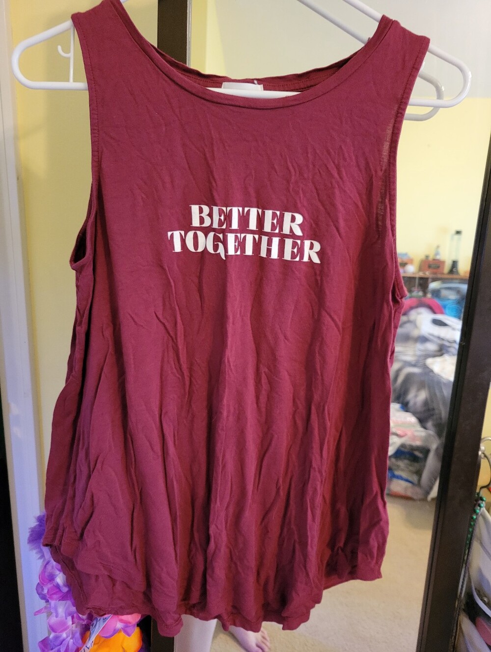 Old Navy Women's Tank Top - Burgundy with White 'Better Together' Print